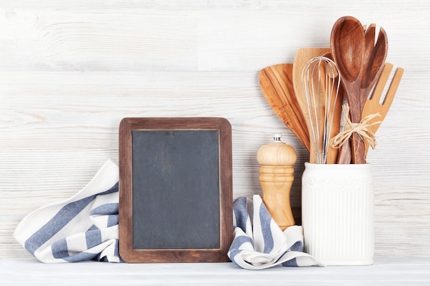 kitchen counter with utensils